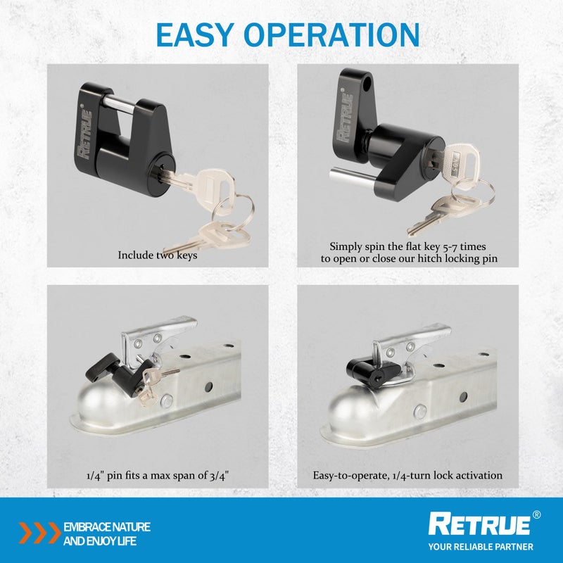 RETRUE Trailer Tongue Coupler Lock  Trailer Hitch Lock Dia 1/4 Inch  3/4 Inch Span for Tow Boat RV Truck Car's Coupler  Black - Image 4